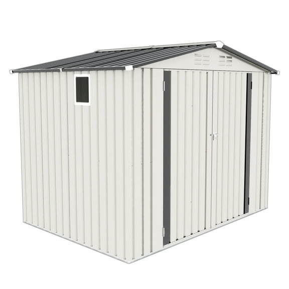 8x6 FT Metal Shed with Pitched Roof & Lockable Doors & Window, Waterproof Outdoor Storage for Garden Tools, Bikes & Sundries