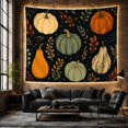 thumbnail image 6 of Six Pumpkins and Gourds on Black Background, Cozy Folk Art for Nature Lovers, Botanical Wall Art, Thanksgiving Gift Tapestry Wall Hanging for Living Room and Dorm, 6 of 7