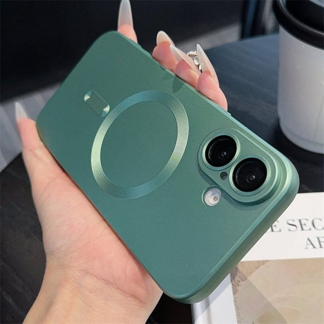 Luxury Matte TPU Soft Shockproof Phone Case For iPhone 16 15 14 Plus 13 12 11 Pro Max Magnetic For Magsafe Wireless Charge Cover Green For iPhone 13
