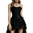 thumbnail image 3 of Huowey Gothic Dresses Halloween For Women Plus Size Corset Fancy Cosplay Party Gown Lace Bodice And High-Low Skirt Set Elegant Halloween Dress,Black,XXXXXL, 3 of 5