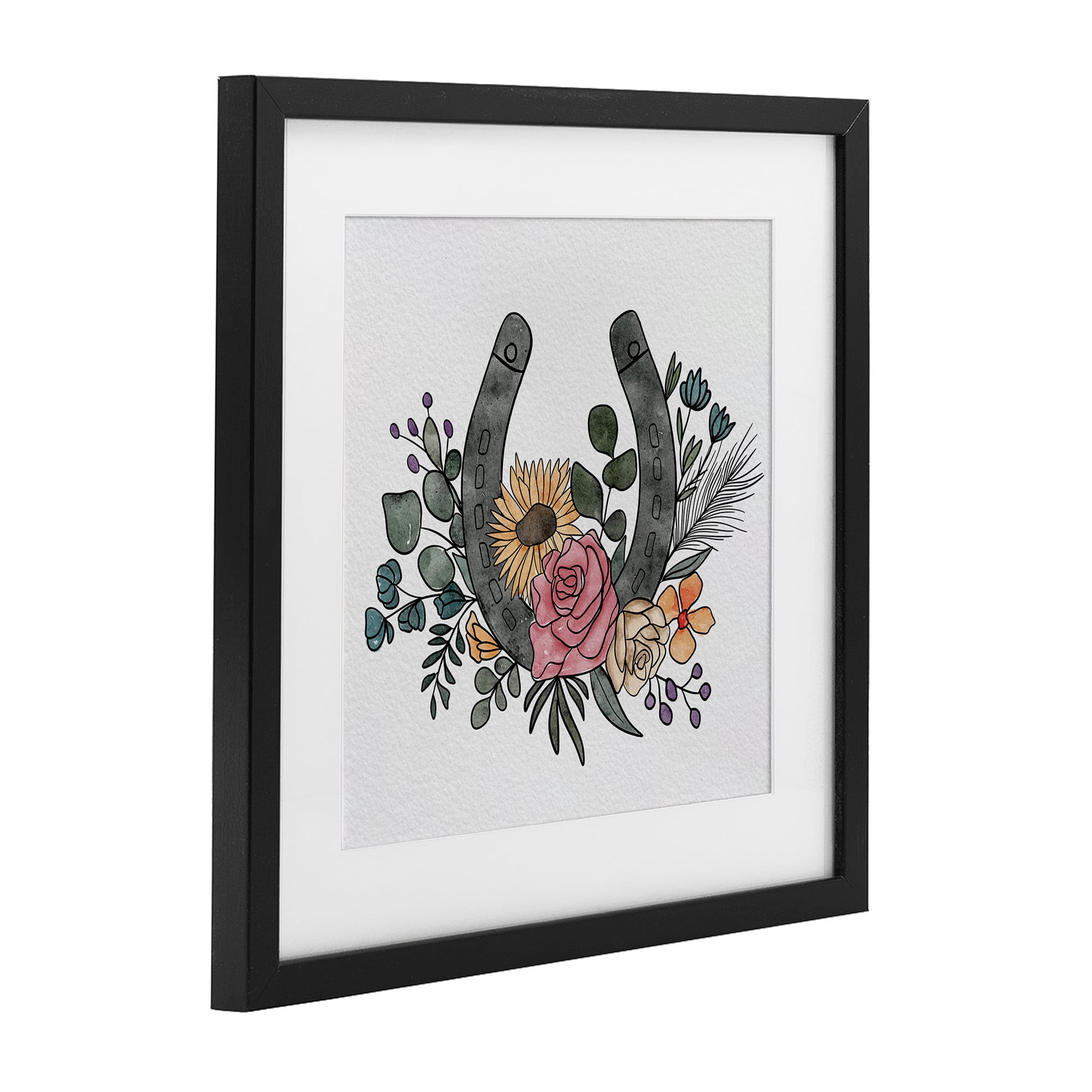 Stupell Industries Boho Floral Horseshoe Black Framed Print Under Glass, design by Alisha Kiara Design