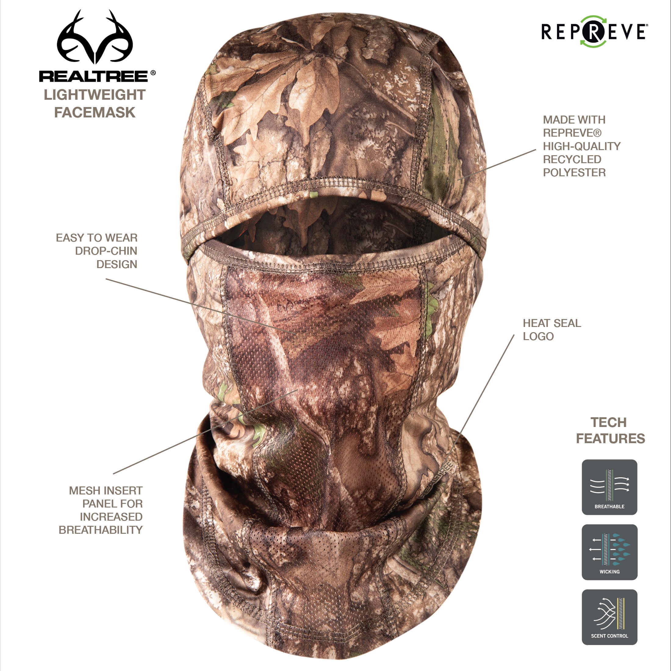 Realtree APX Lightweight Hunting Facemask Balaclava, Adult