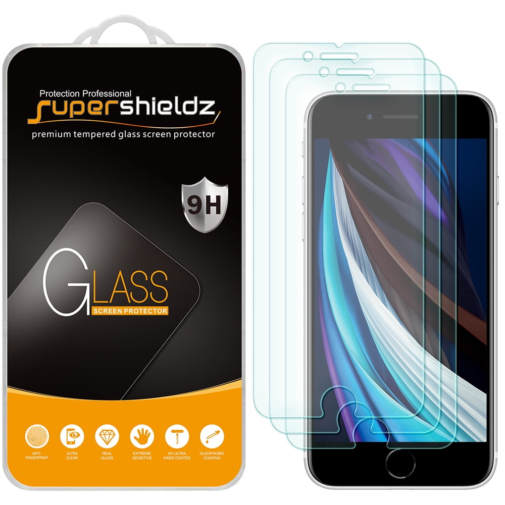 [3-Pack] Supershieldz for Apple iPhone SE (2020, 2nd Generation) / iPhone 8 / iPhone 7 Tempered Glass Screen Protector, Anti-Scratch, Anti-Fingerprint, Bubble Free