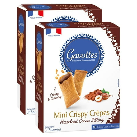 Gavottes Gourmet French Filled Mini Crispy Crepes - with Rich Cocoa Hazelnut Filling | Gavottes Mini Filled Crispy Crepes From France (2 x 3.17oz/90g)