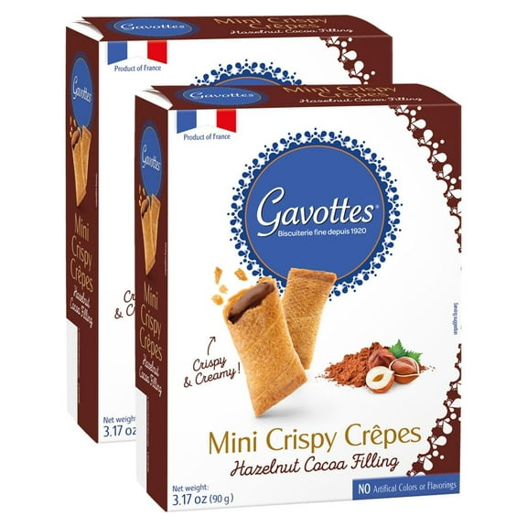 Gavottes Gourmet French Filled Mini Crispy Crepes - with Rich Cocoa Hazelnut Filling | Gavottes Mini Filled Crispy Crepes From France (2 x 3.17oz/90g)