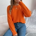 thumbnail image 4 of Women's Sweaters Casual Solid Color Hollow Out Long Sleeve Pullover Knitted Sweaters Fall Sweater Orange L, 4 of 6