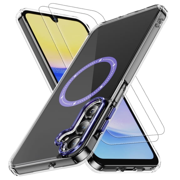 Hotpom Magnetic for Samsung Galaxy A16 5G Case with 2 Pack Screen Protector, Slim Shockproof with Anti-Fingerprint, Rugged Anti Yellowing Protective Clear Cell Phone Cover, Purple