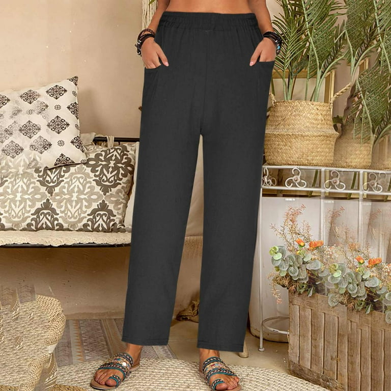 HUPOM Womens Wide Leg Pants Casual Cargo Pants Carpenter High Waist Rise  Full Slim Straight Black 2XL 