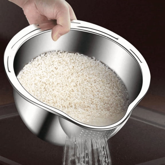 Stainless Steel Rice Washer & Strainer Bowl, 304 Kitchen Colander for Washing Rice, Vegetables and Fruits