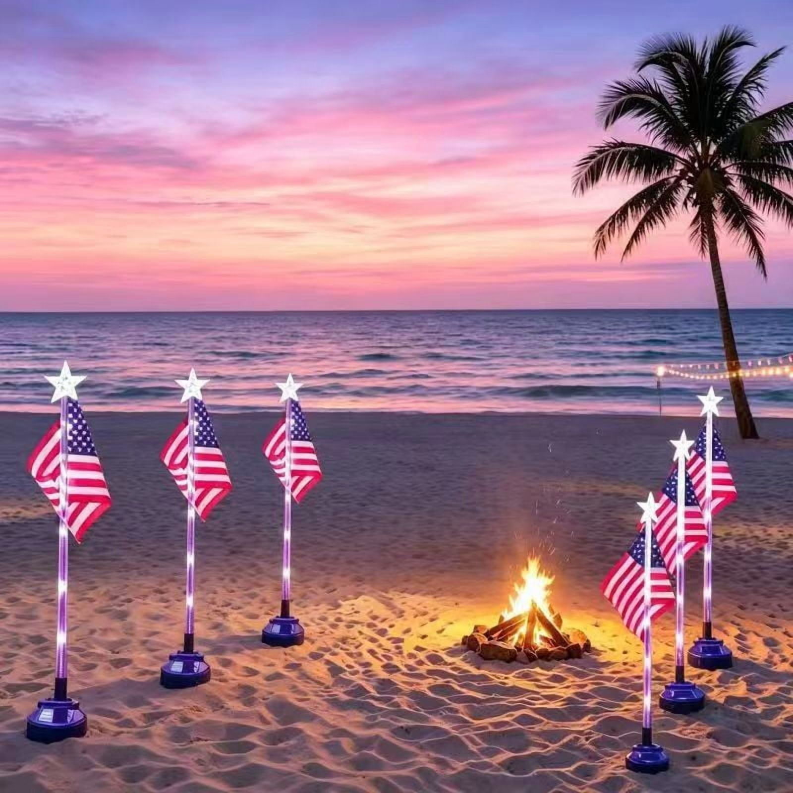Solar American Flag Pathway Stake Lights, 29 Inch Red White and Blue LED Star Lights for National Day, 4th of July Outdoor Decor Star Solar Stake Lights for Yard Patio Walkway