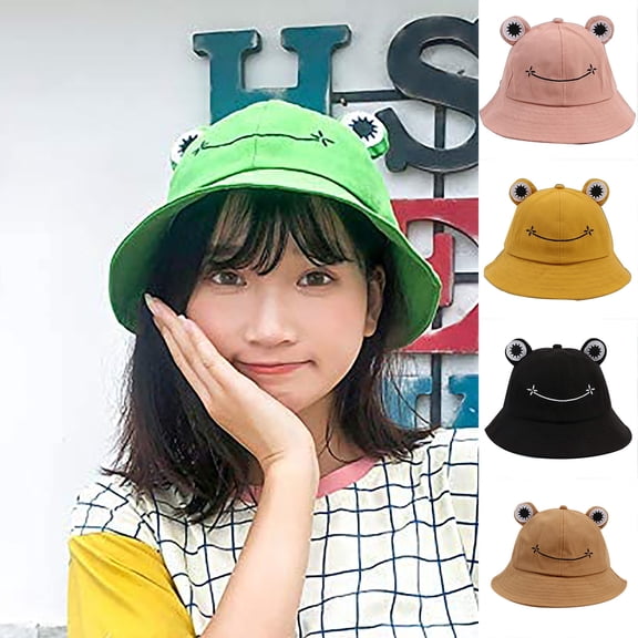 Helii Bucket Hat Foldable Wide Brim UV Protection Sun Hat for Men Women Casual Big Eye Frog Lightweight Breathable Fishing Cap for Outdoor Travel Beach Black