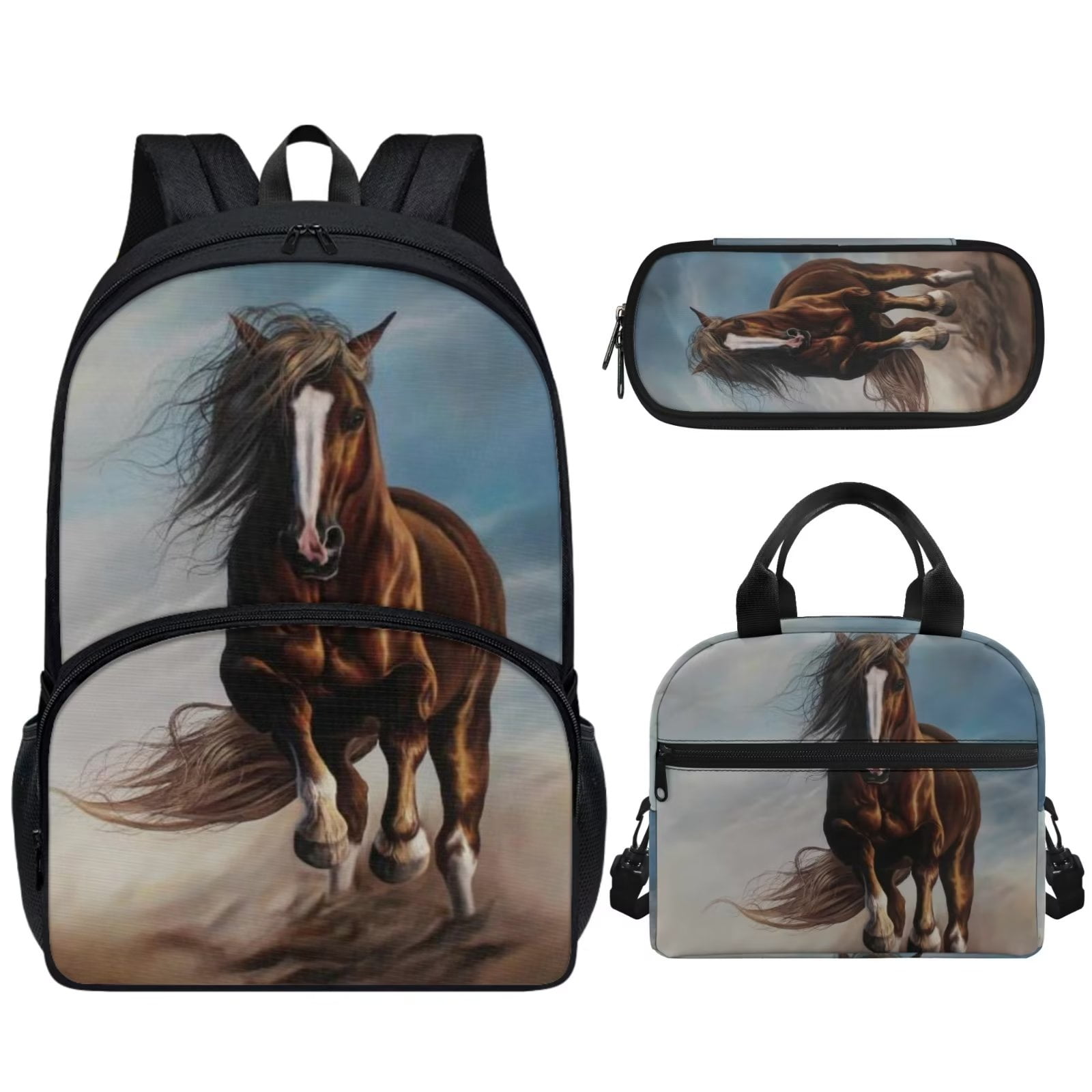 Renewold Western Horse School Bag Set with Lunch Box and Pencil