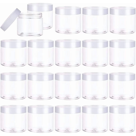 20 PCS 2oz Plastic Empty Jars with Lids(White),Wide-Mouth Refillable Storage Containers for Cosmetics,Empty Storage Container for Candy,Beads,Slime Making,Crafts,Creams,Gifts