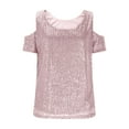 thumbnail image 4 of Outfmvch Women's Mardi Gras Short Sleeve Top Mardi Gras Sequin Top Blouses for Women Summer Shirts for Women Basic T Shirts for Women Ribbed Short Sleeve Tops for Women Pink 2xl, 4 of 6