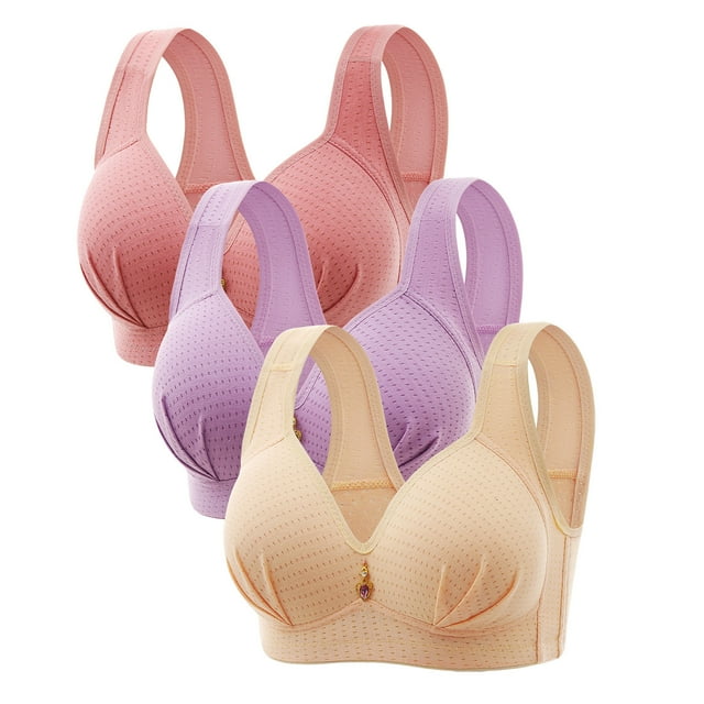 DecSea 3PC Woman's Embroidered Glossy Comfortable Breathable Bra Underwear No Rims