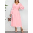thumbnail image 2 of Solid Color V Neck Asymmetrical Seam Belted Midi Dress for Women Pink X-Large, 2 of 4