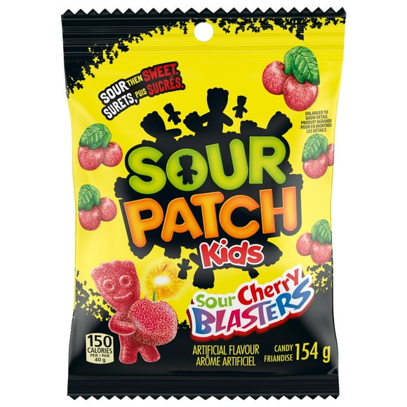 Sour Patch Kids Sour Cherry Blasters Candy, Gummy Candy, Sour then Sweet, 154 g
