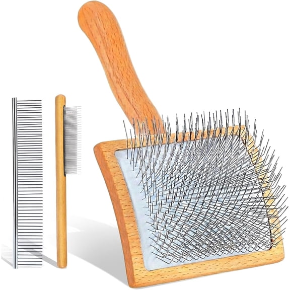 3PCS Slicker Brush for Dogs & Pet Comb, Professional Dog Grooming Brush Goldendoodles Poodles Labradoodles with Extra Long Pins to Effectively Remove Tangles, Knots and Mats