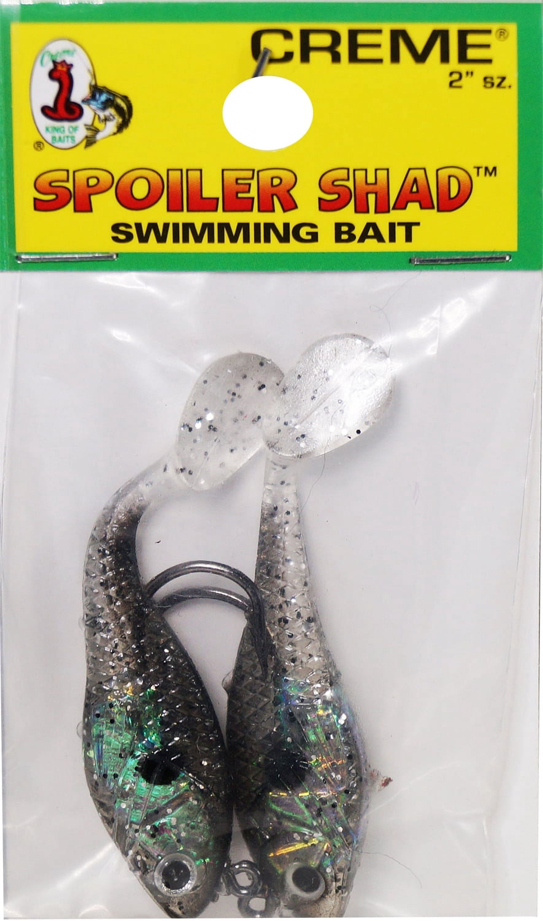 (3 pack) Crème 2" Spoiler Shad Swim Bait Fishing Lure, Black Glitter
