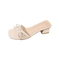 thumbnail image 2 of Viluyesy Womens Slides Heels Sandals, Mesh Bow Square Toe Slip-On Summer Casual Slippers Shoes Beige US6.5, 2 of 5
