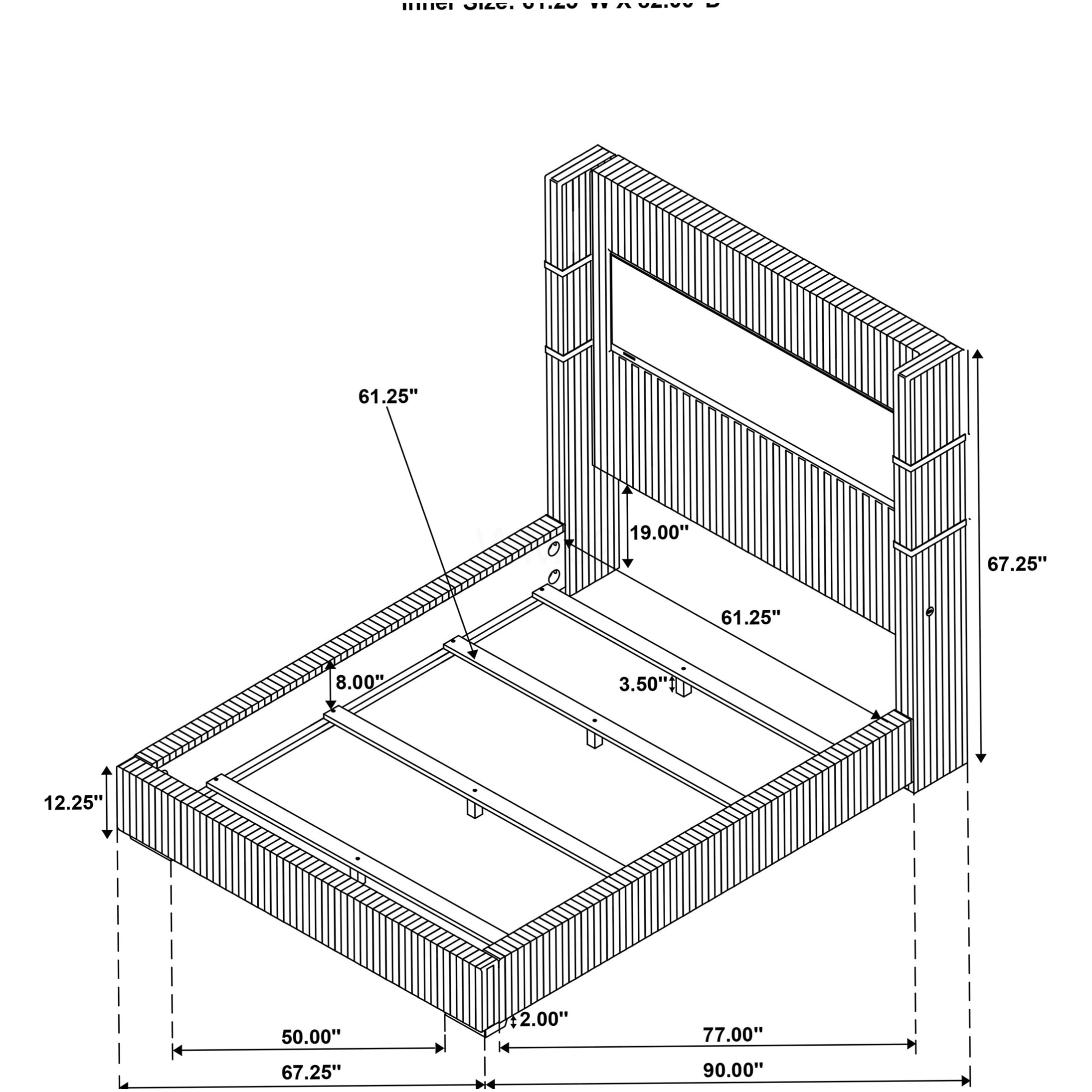 Modern Upholstered Queen Size Bed Frame with RGB LED Flame Effects and Remote Control