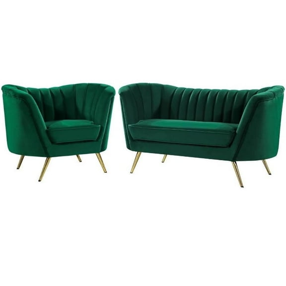 Home Square 2-Piece Set with Accent Chair and Loveseat in Green and Gold