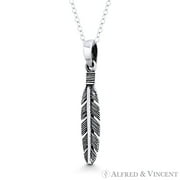 Antique-Finish Eagle's Wing Feather Charm Pendant & Chain Necklace in Oxidized .925 Sterling Silver