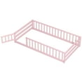 thumbnail image 2 of Costway Twin Size Wooden Floor Bed with Full Length Safety Guardrails Door & Latch Pink, 2 of 10