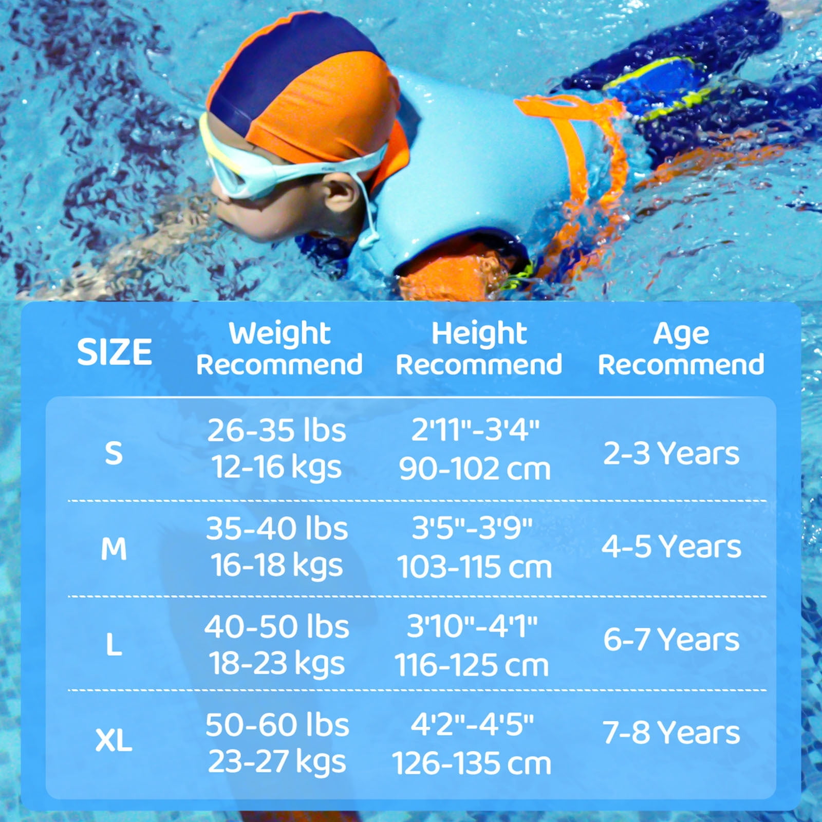 Gogokids Kids Life Jacket, Swim Vest Toddler Flotation Swimming Aid with Adjustable Safety Strap Bouyancy Swimwear,Blue Fish