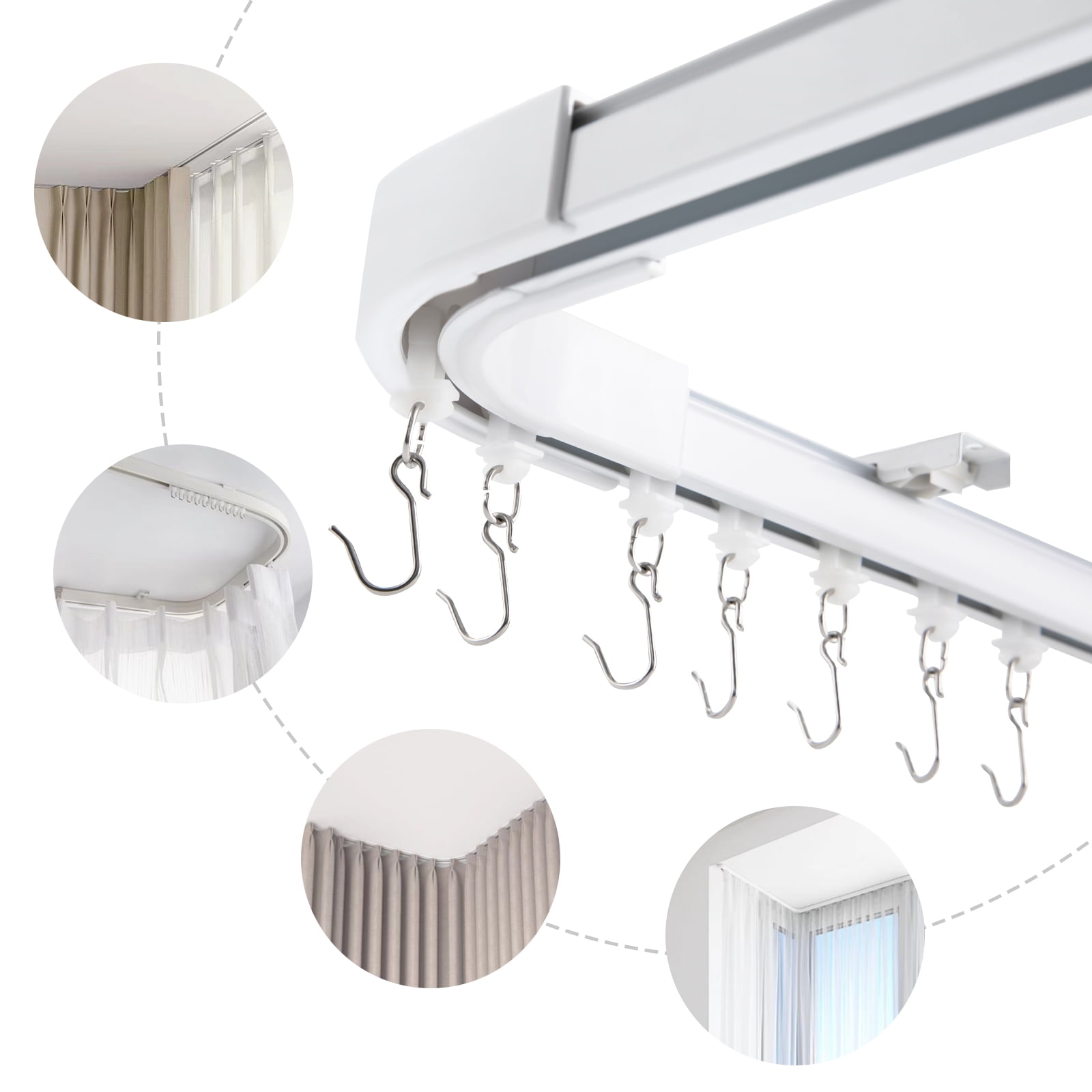 Miumaeov Metal Ceiling Curtain Track Kit with hooks Corner Connectors