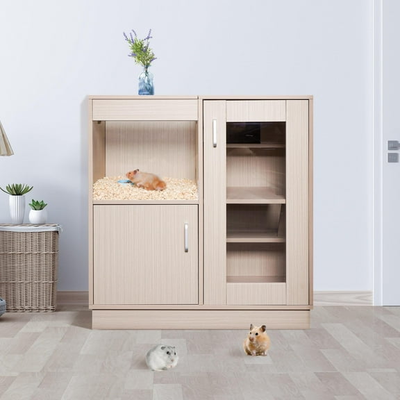 Segmart 34"H Large Wooden Hamster Cage Indoor / Outdoor, 4-Tier Small Animal House / Guinea Pig Cages w/ Storage Cabinet for Rat Gerbil Hamster Hedgehog