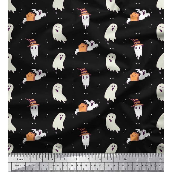 Soimoi Silk Fabric Ghost Halloween Decor Fabric Printed Yard 42 Inch Wide
