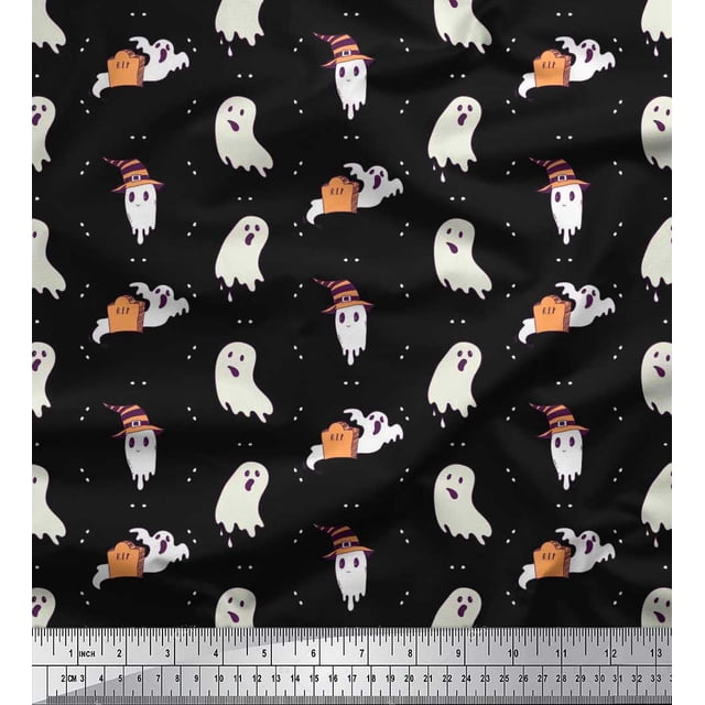 Soimoi Rayon Fabric Ghost Halloween Decor Fabric Printed Yard 42 Inch Wide