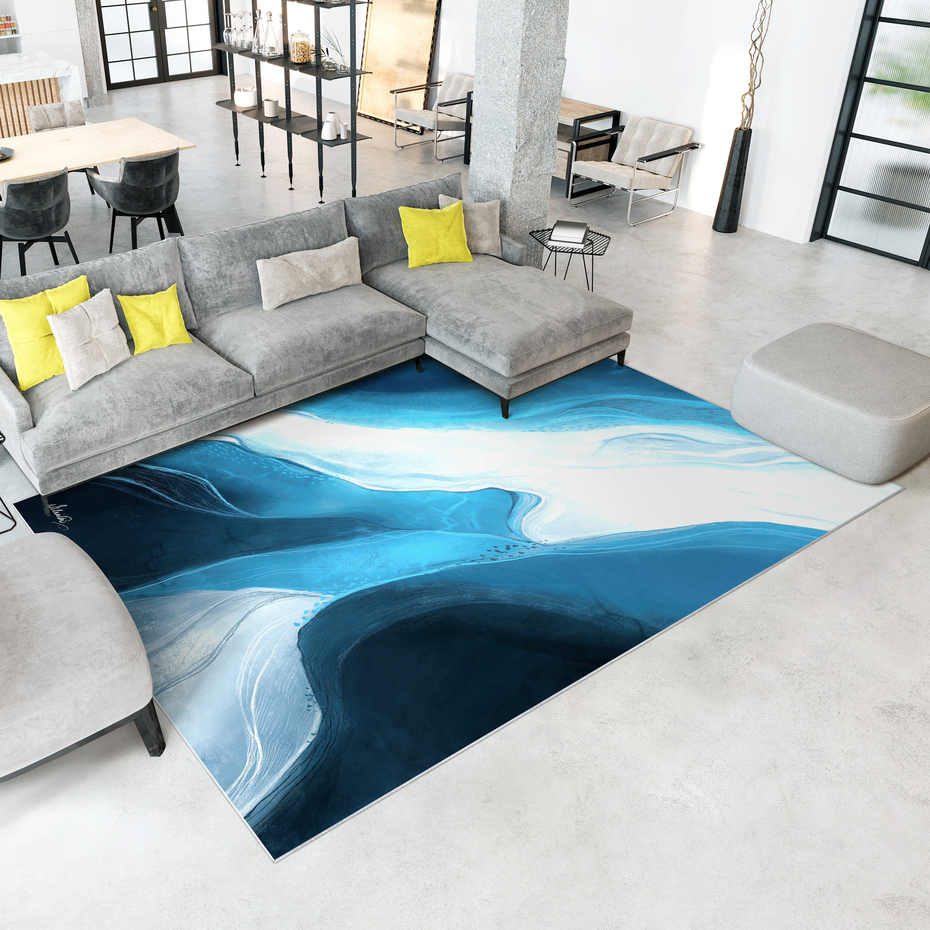 Ethereal Iceberg Washable Abstract Art Area Rug size 8'x10', Power-loomed, Heavenly Softness with Non-Slipping Backing