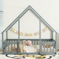 thumbnail image 2 of Miniyam Wood Full Size House-Shaped Floor Bed with Guardrails for Kids, Gray, 2 of 7