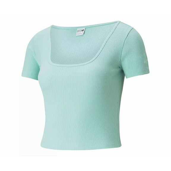 Puma Classics Ribbed Fitted Tee Womens Active Shirts & Tees Size Xs, Color: Teal