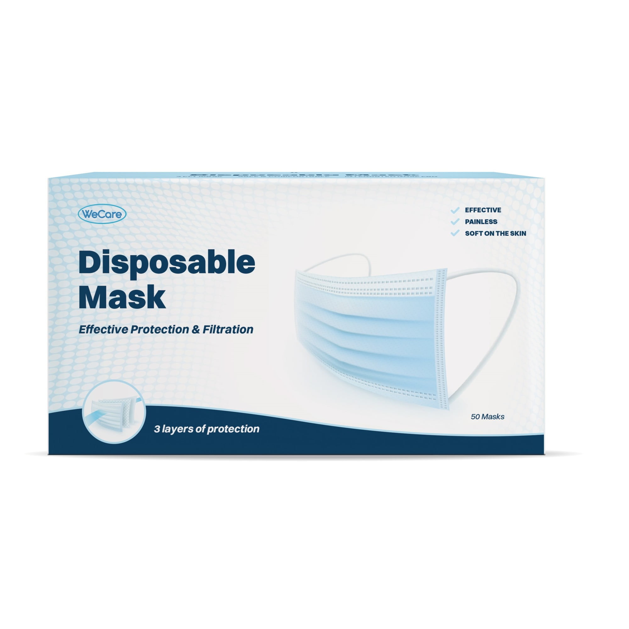 (40 Pack) Disposable Face Masks 3-Ply Individually Wrapped , 50ct - Blue