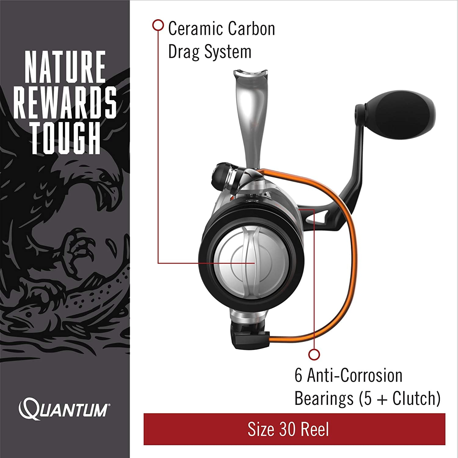 Quantum Reliance Spinning Reel and Fishing Rod Combo, 7-Foot 2-Inch 1-Piece Rod, Size 30 Reel, Silver/Black