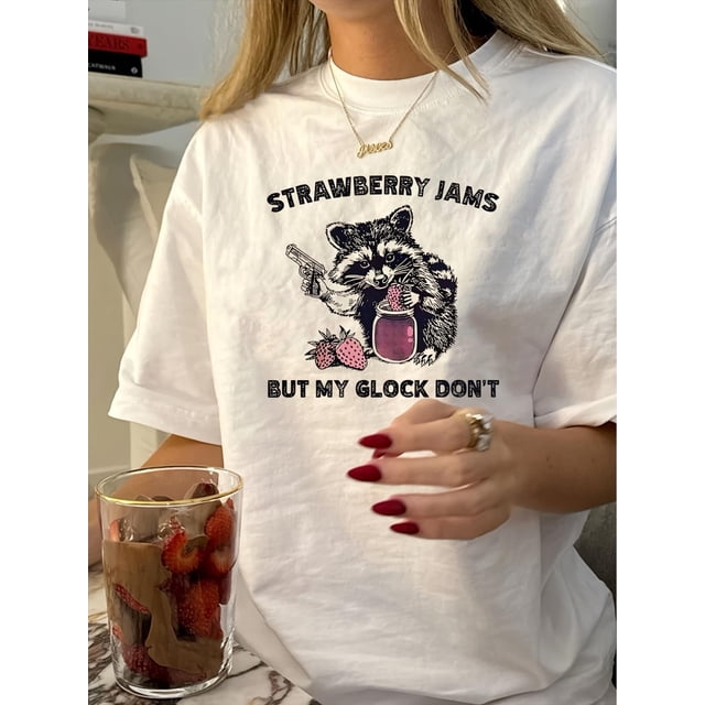 Camiseta de Verano para Mujer Suave Cuello Redondo1pc Vintage Raccoon Graphic Tee, Women'S Casual Round Neck Short Sleeve T-Shirt with Geometric Pattern, Polyester Summer TopFather's Day, Mother's D