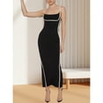 thumbnail image 4 of Women’s Square Neck Maxi Bodycon Dress – Sleeveless Contrast Binding Split Cocktail Party Clubwear Evening Gown, 4 of 6
