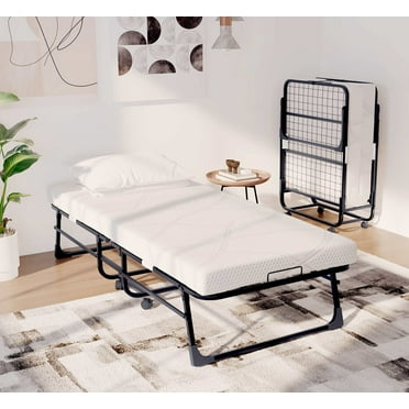 Folding Bed with Memory Foam Mattress for Adults,Foldable Rollaway Bed with Sturdy Metal Frame,Roll Away Bed for Guest Living Room,Space-Saving Design,Easy Storage.