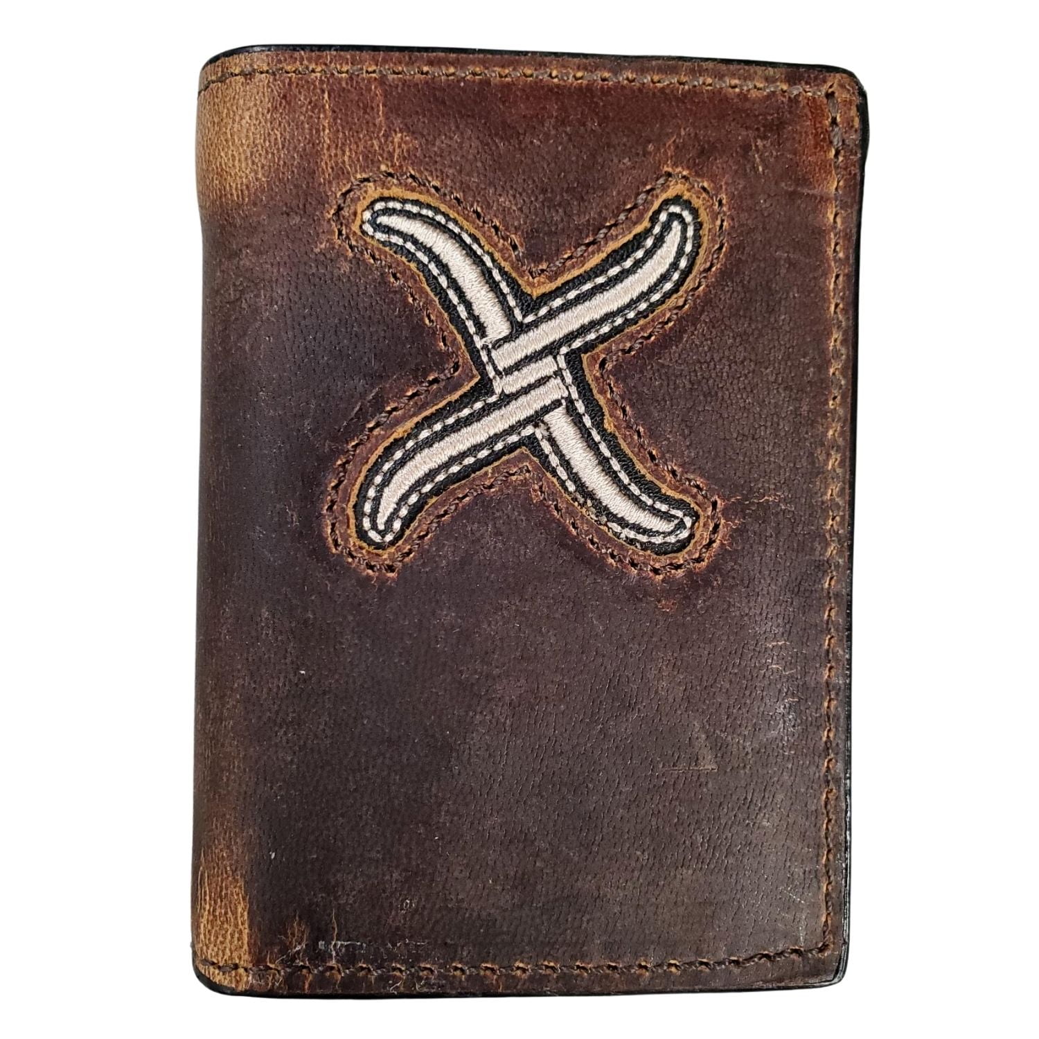 Twisted X Mens Distressed Leather Trifold Wallet (Brown/White