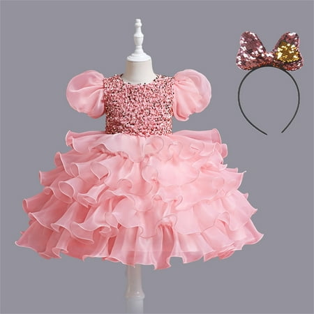 

Dyfzdhu Girls Dress Kids Toddler Baby Girls Spring Summer Print Ruffle Short Sleeve Princess Dress Headbands Clothing