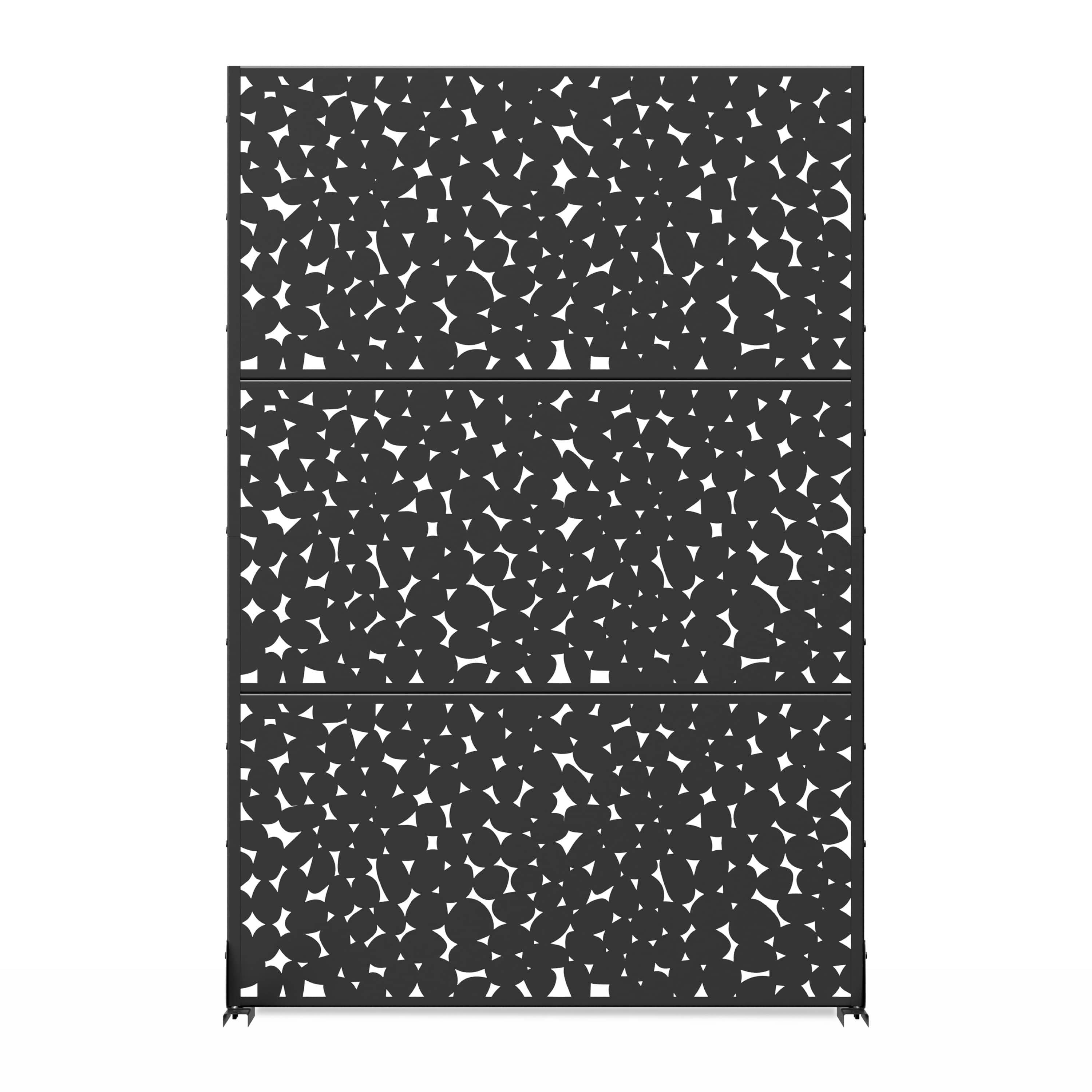 MAYEERTY 72x47x16 Inch Black Rain Stone Rectangular Galvanized Steel Privacy Screen, 3 Piece Set for Outdoor Garden
