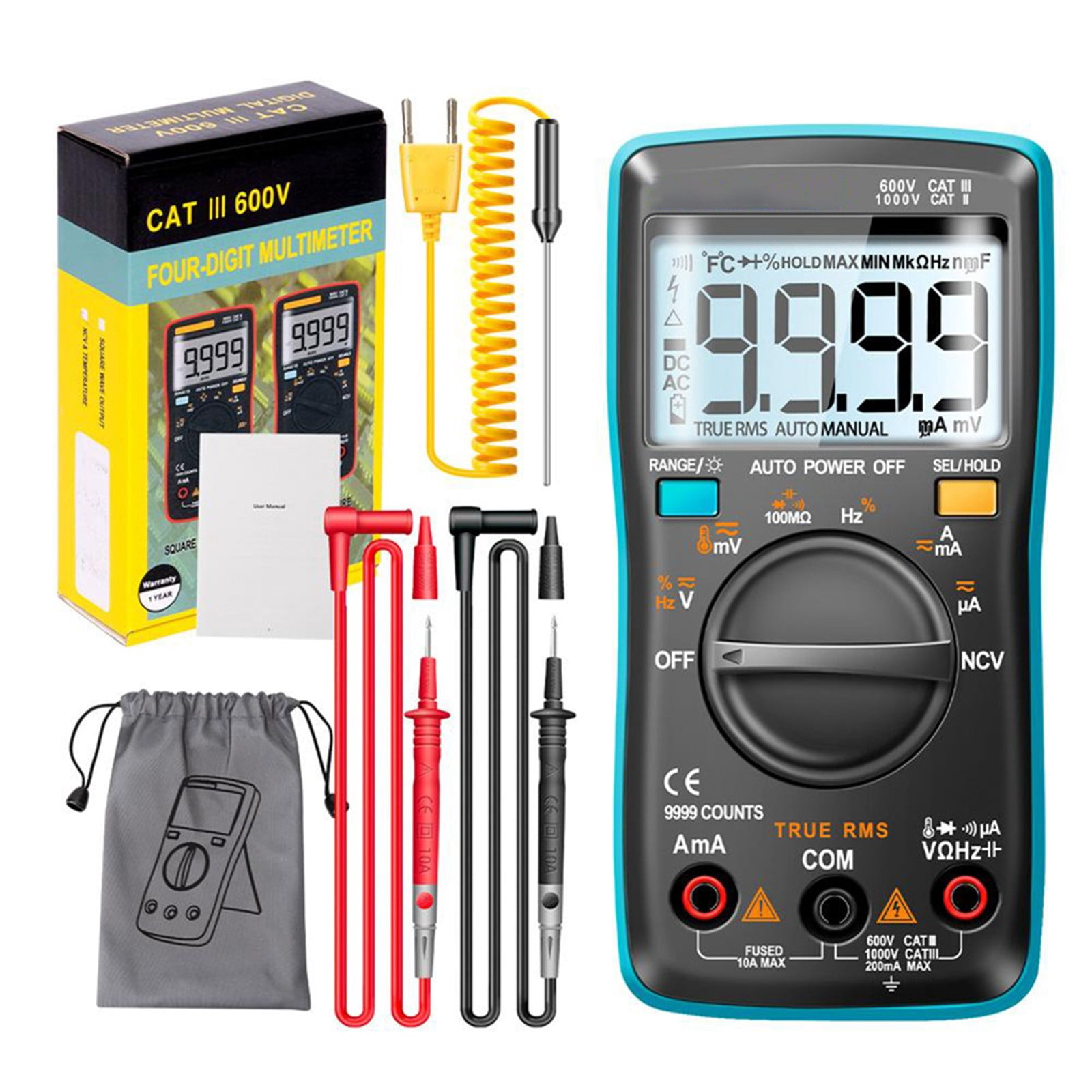 An8009 Nvc Smart Digital Multimeter Ac/Dc Voltage And Current Tester 9999 Counts