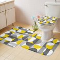 thumbnail image 4 of 3 Piece Bathroom Rug Set, Vintage Mid-Century Non Slip Bath Mat with Contour Toilet Mat and Lid Cover, Modern Abstract Geometric Yellow Gray Absorbent Soft Shower Mats for Bathroom, 4 of 9