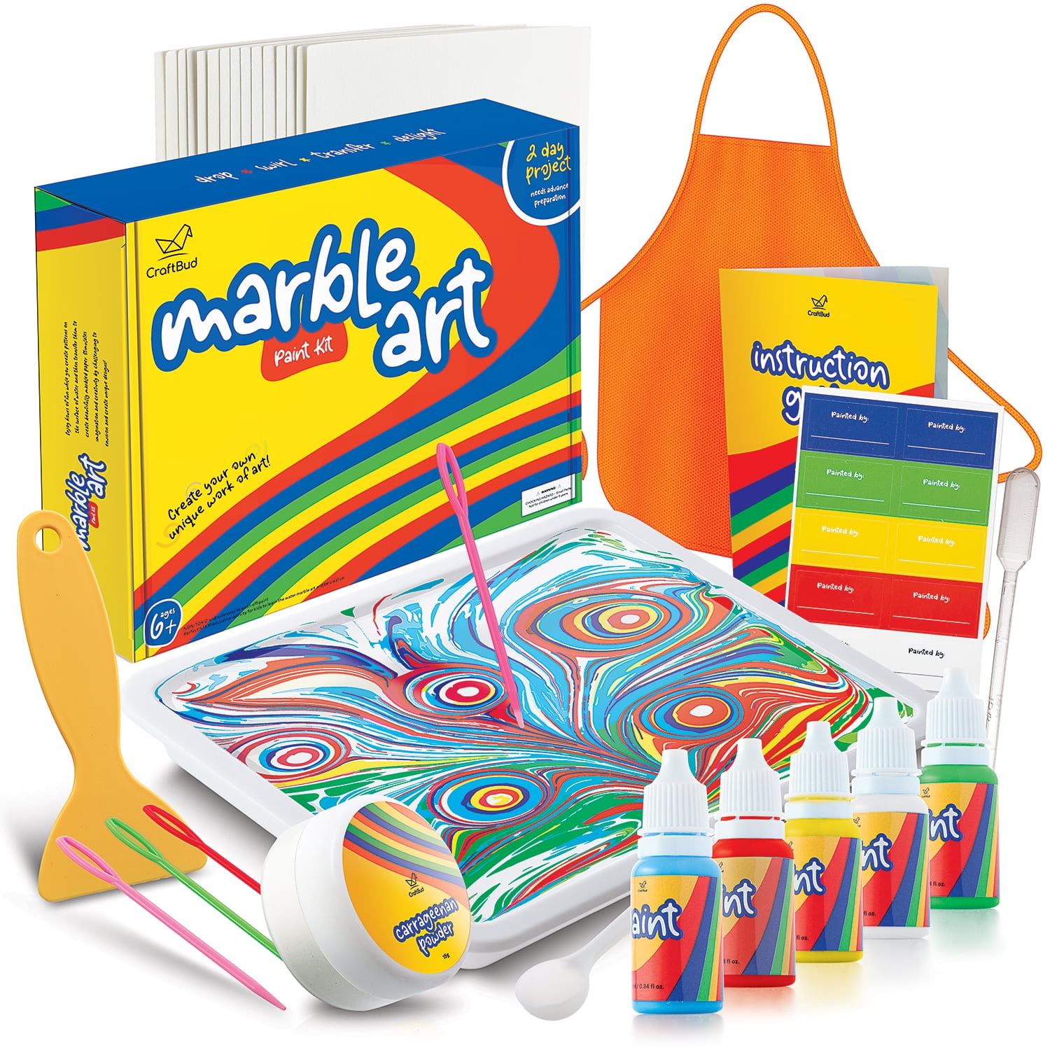 CraftBud Marbling Paint Kit & Toy for Kids Art with 5 Paint Colors, Water Art Paint Set Comes