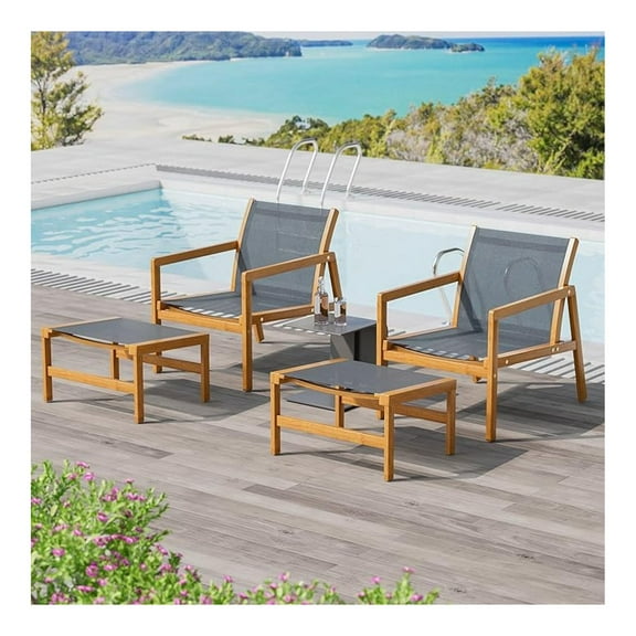 Outdoor Furniture Set 4 Piece, Wood Chairs with Ottomans for Patio, Balcony, Deck - Gray