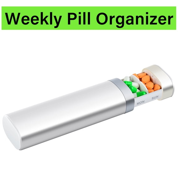 Greencycle Pretty Weekly Pill Organizer, 7 Day Sliding Design Pill Cases Cute Pill Box Moisture-Proof Medicine Organizer to Hold Vitamins Fish Oil Compartments Supplements (White)