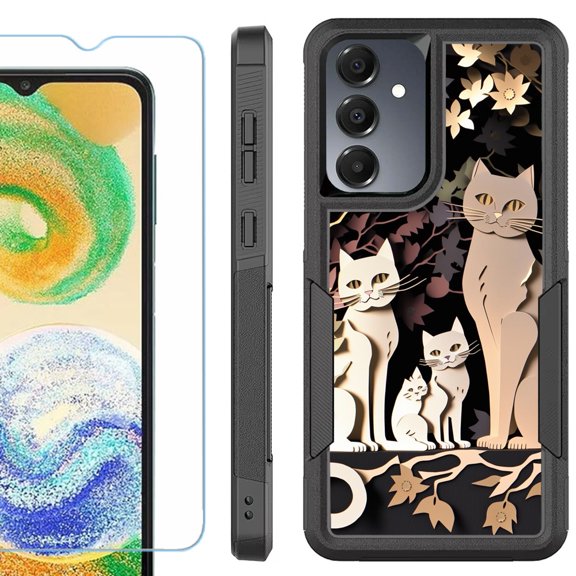 Heavy Duty Dual Layer Hybrid Phone Case for Samsung Galaxy S24 FE 5G with Tempered Glass Screen Protector, by OneToughShield - Cat Craft